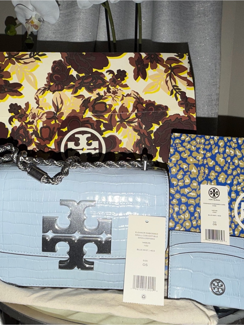 RareTory Burch Blue Mist Croc Embossed Eleanor Shoulder Bag style 146535